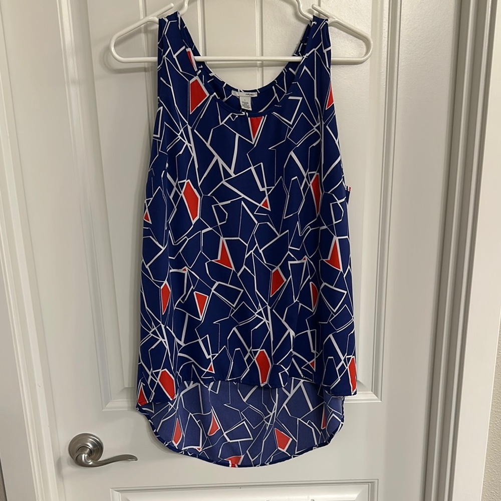 Geometric Print Sleeveless Top - Blue and Red